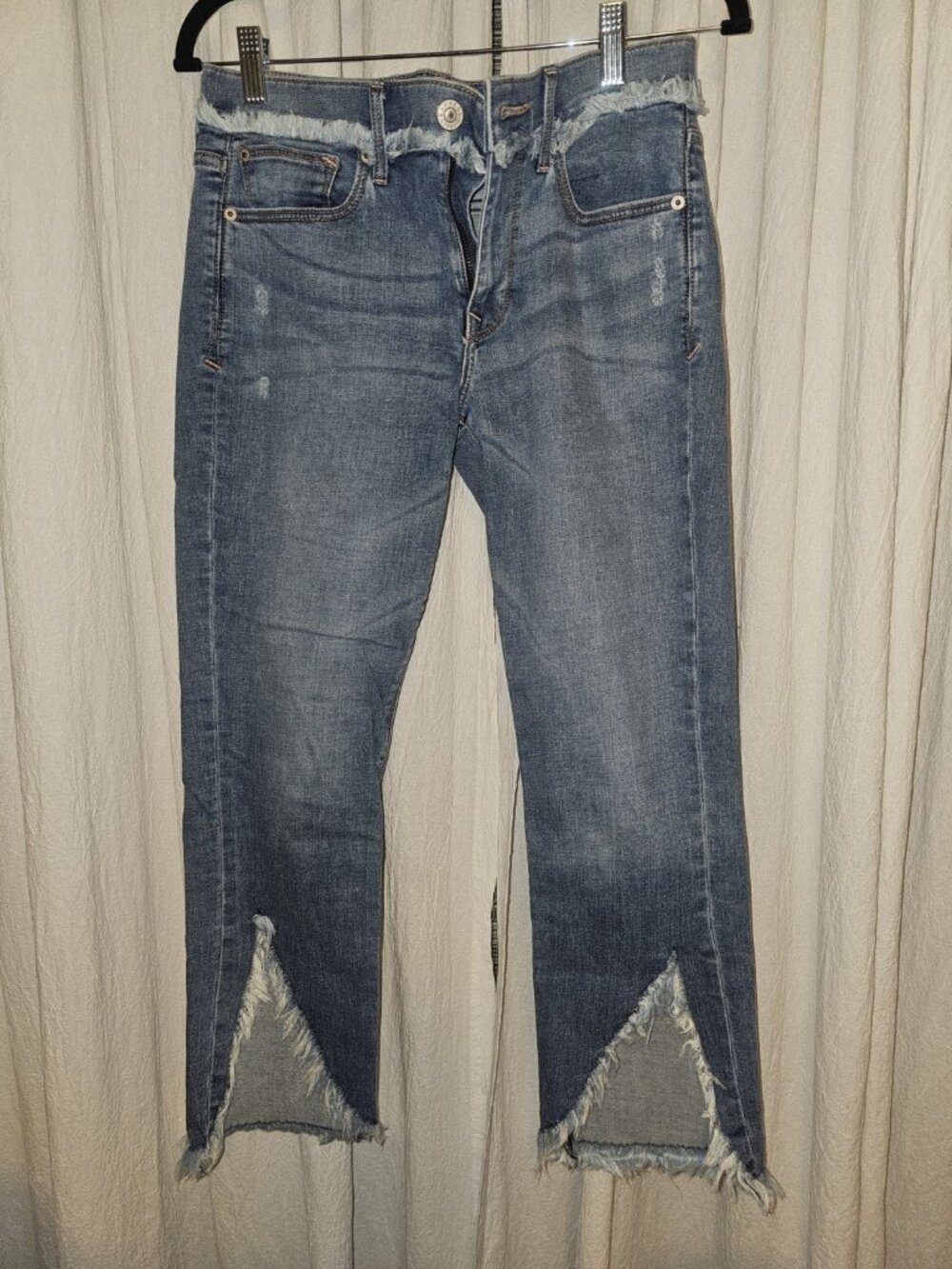Express Original Skinny Mid Rise Jeans Size 4 Distressed Raw Hem Split Ankle
